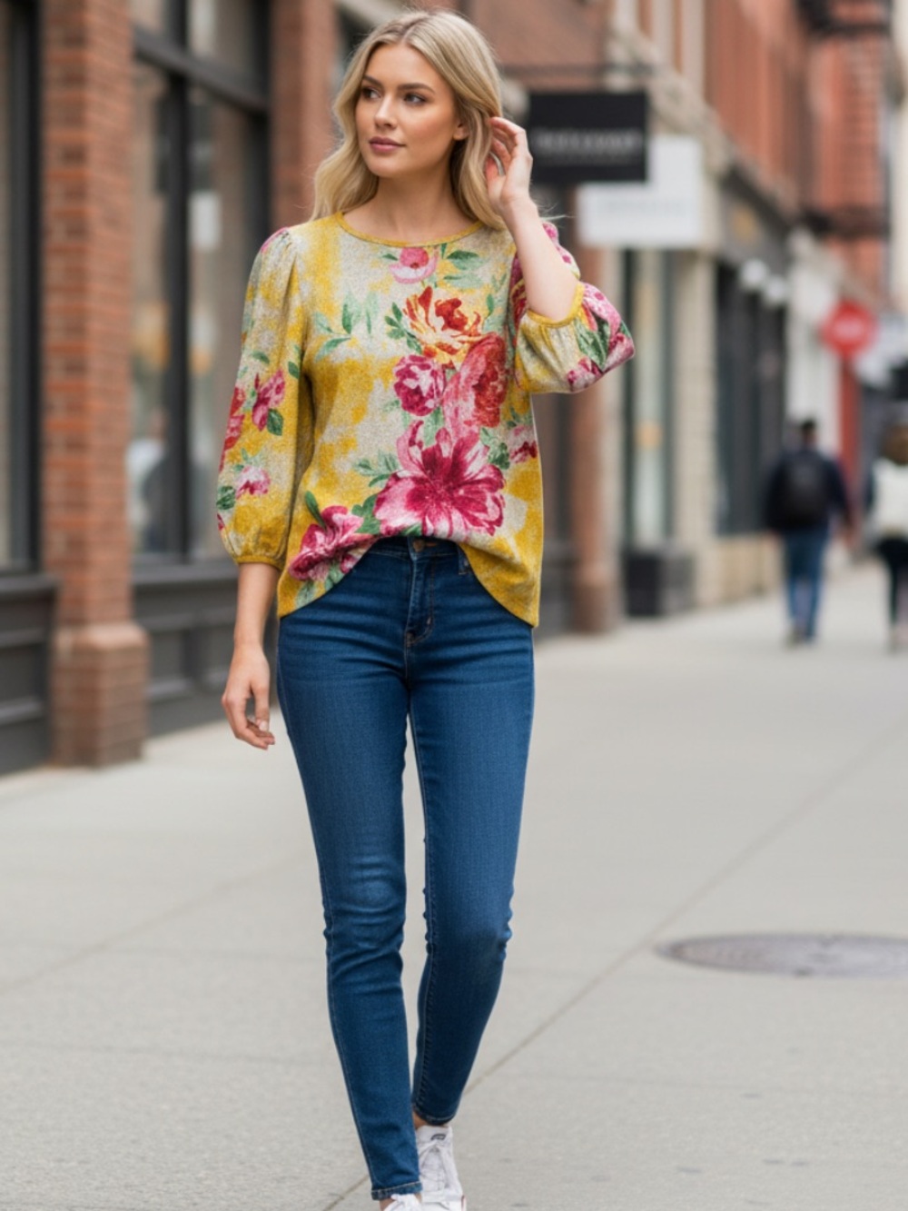 Figueroa & Flower Yellow Floral Puff-Sleeve Top